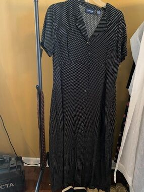 Liz Claiborne Blue Polka Dot Button-Front Maxi Dress